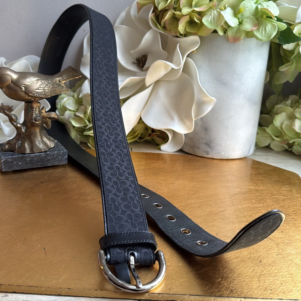 RARE! Coach Black Mini Sig Jacquard and Leather Belt #3977 - Picture 3 of 10